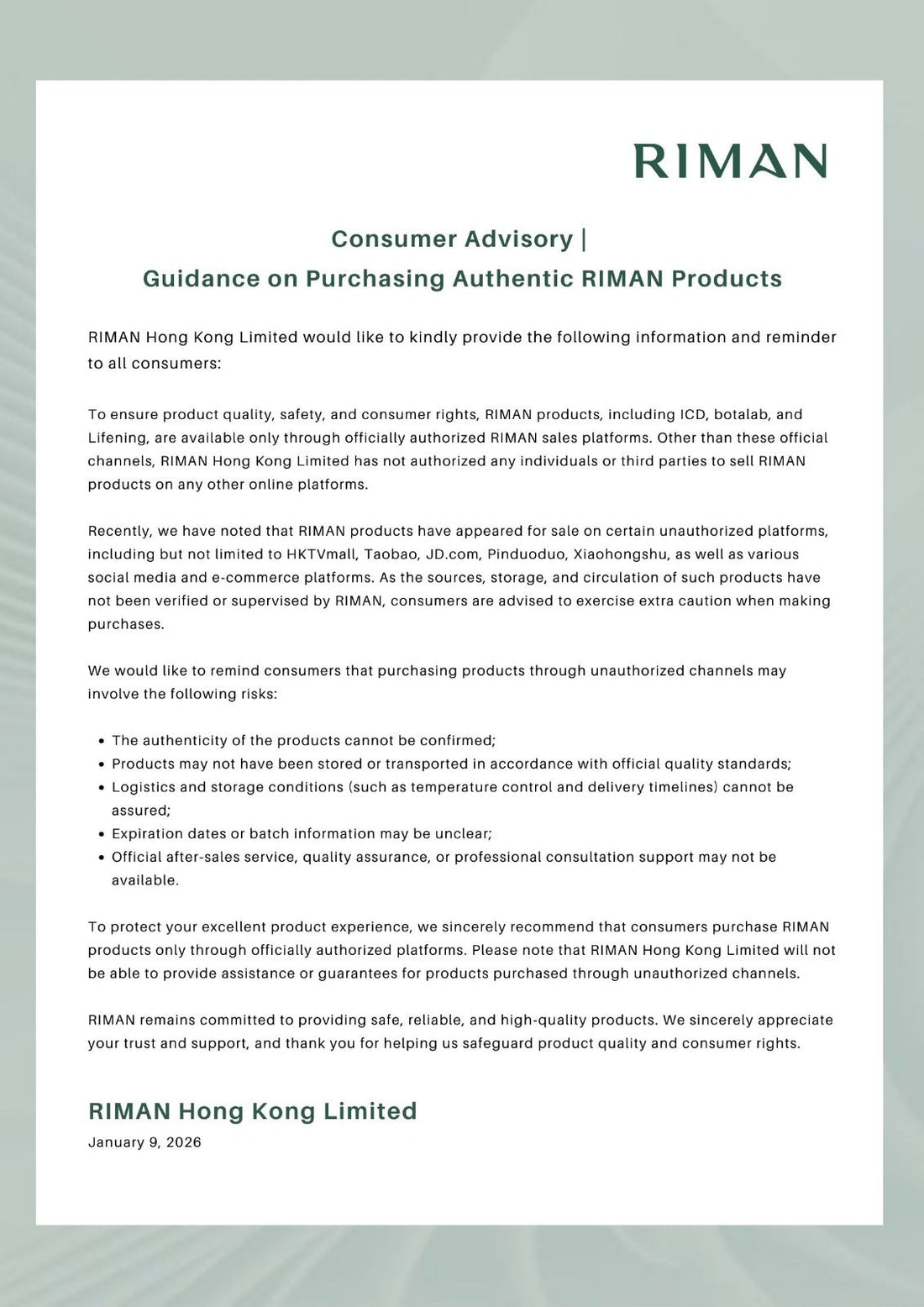 Authentic RIMAN Products