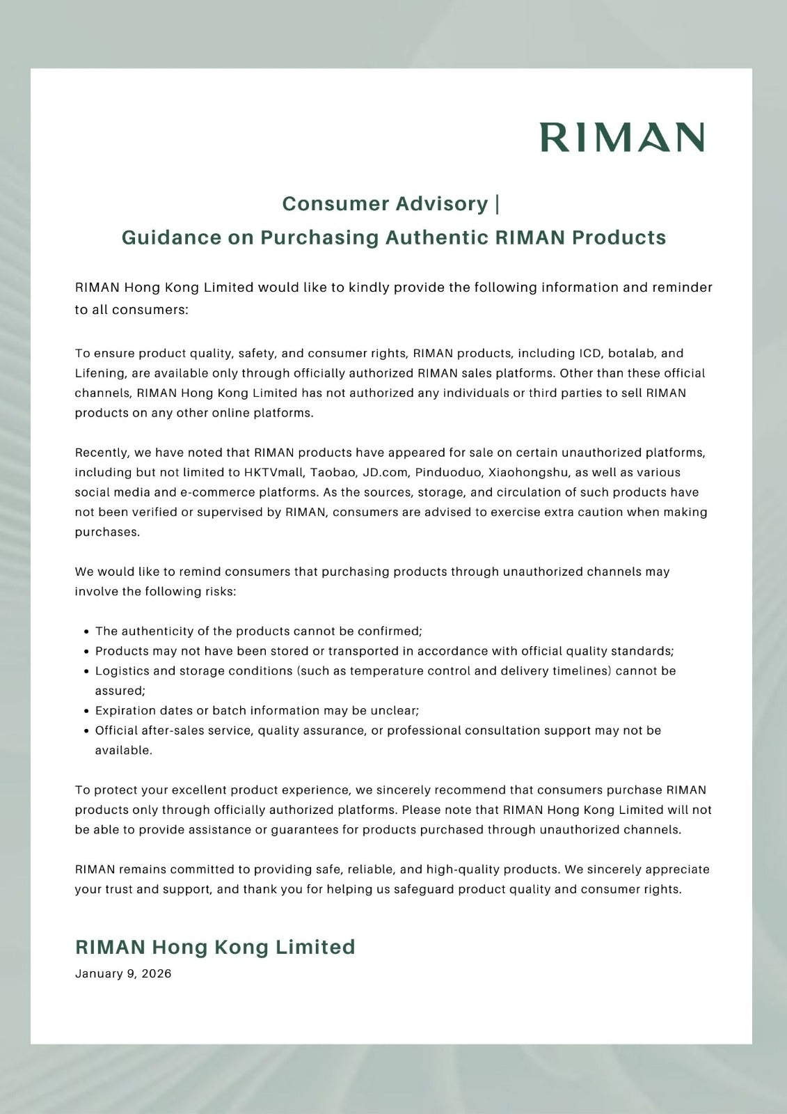 Authentic RIMAN Products